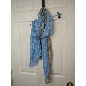 Unbranded Woman Scarf Blue Paisley Floral Colorblock Casual Wear Accent